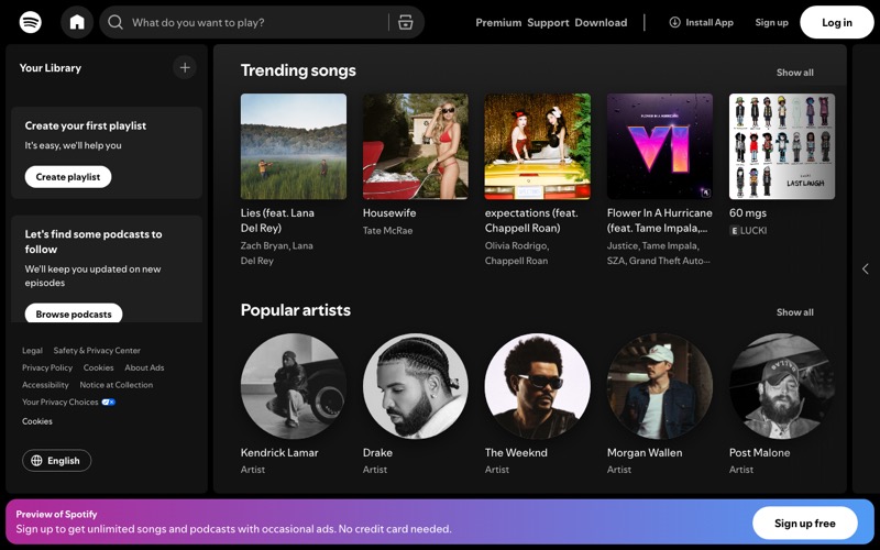 Spotify front page